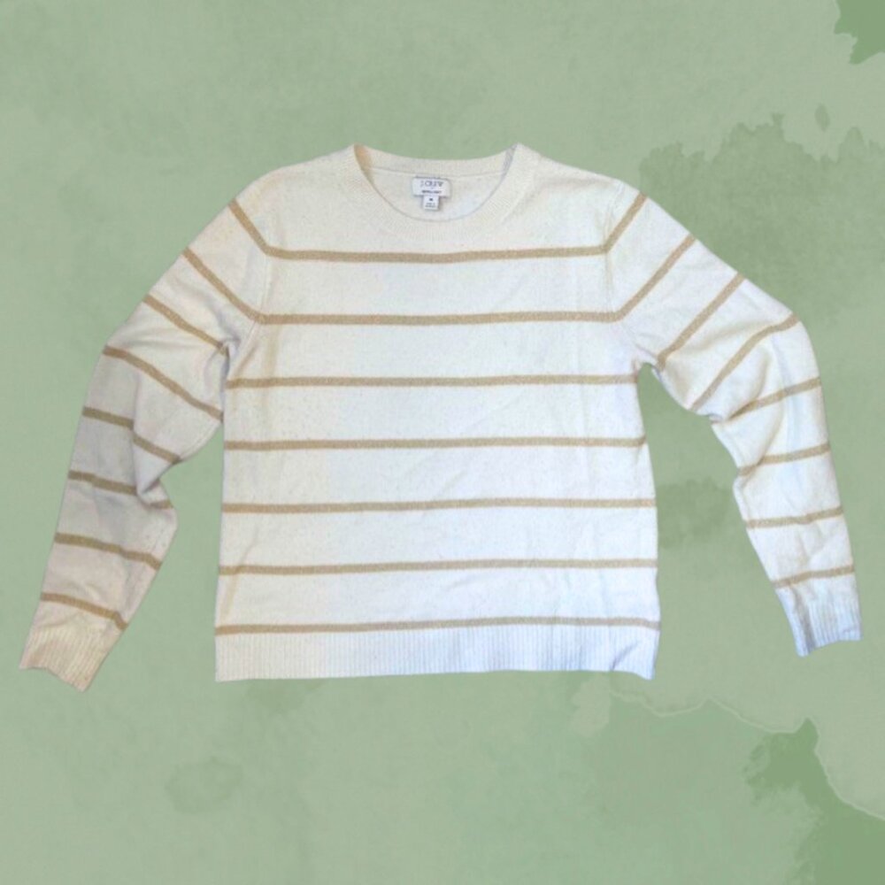J Crew White & Gold Striped Sweater Medium